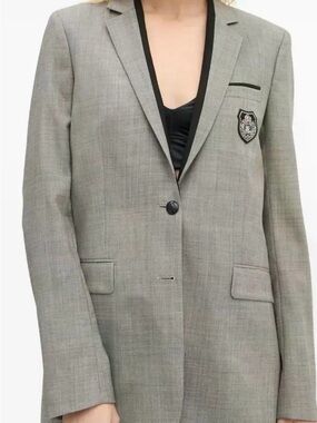 NWT The Kooples Gray Single-Button Tailored Blazer with Crest